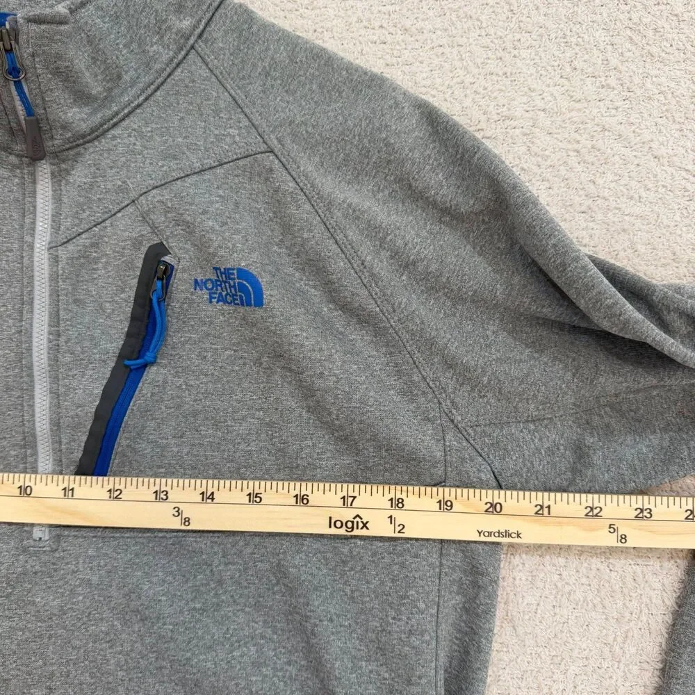 The North Face Quarter Zip Fleece Pullover Mens L Gray Blue Chest Pocket Mock